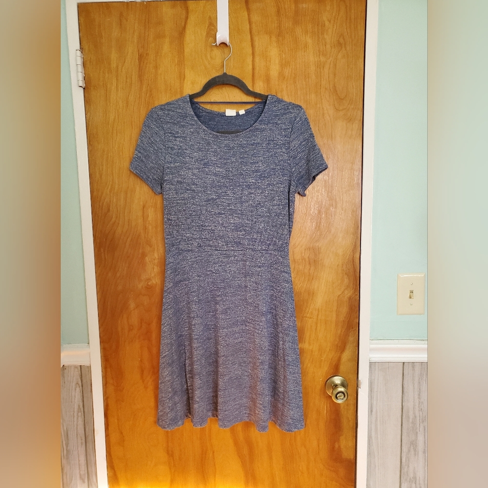 Gap Softspun Fit and Flare Short Sleeve Heather Blue T-Shirt Dress Women's Sz S